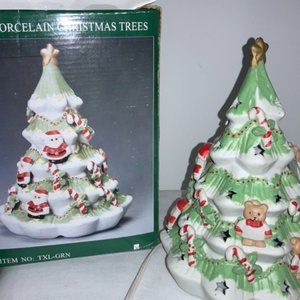 Ceramic Porcelain Christmas Tree with Teddy Bears, Santa, Candy Canes Lighted